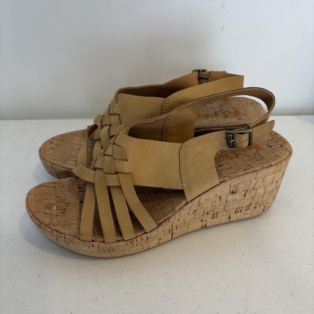 Korks Shoes Womens Size‎ 9 Tan Leather Wedge Sandals Slingback Cork Platform